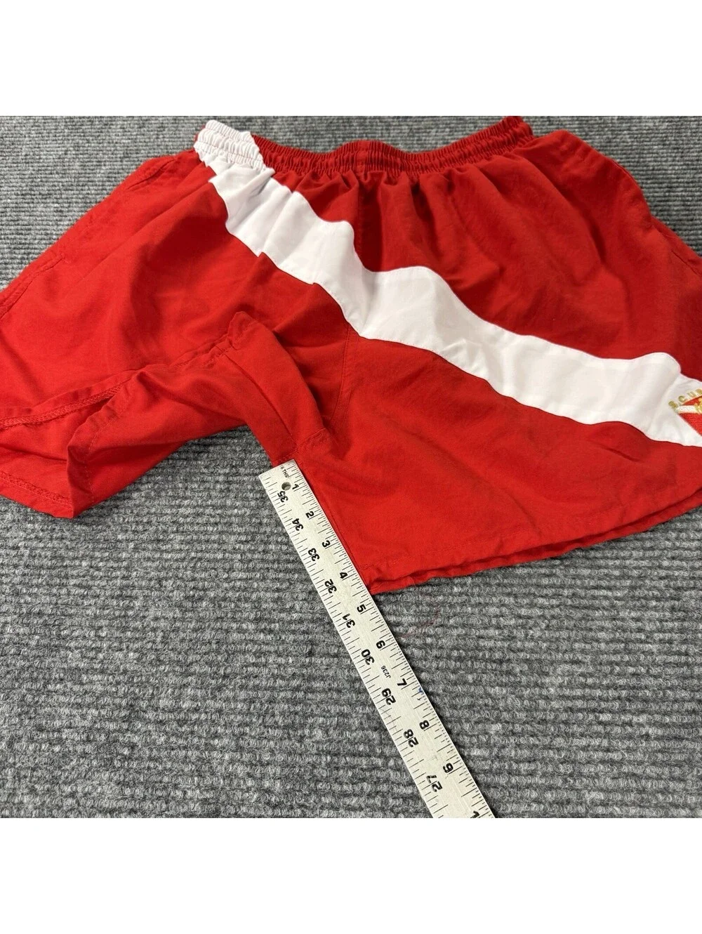 Cozumel S.C.U.B.A. Red Board Shorts White Stripe  Swim Trunks Men’s XS / Kids L